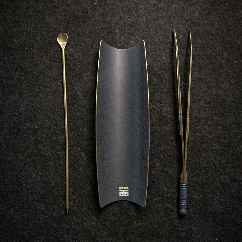 黄铜大漆茶则茶匙茶夹三件组功夫茶具配件日式茶道零配禅意茶席