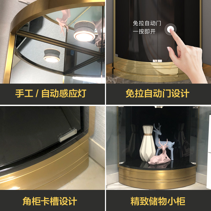 轻奢风不锈钢酒柜 客厅转角收纳酒柜 银色带玻璃门酒柜