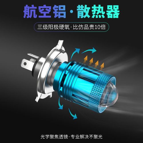 电动车射灯100W三轮摩托车led大灯超亮 内置强光透镜大灯泡远近光