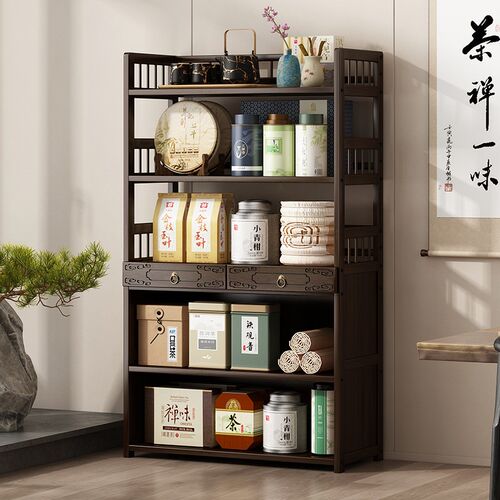 博古架茶具茶叶置物架中式复古多宝阁茶室多功能收纳架落地茶水架