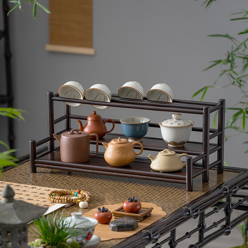 茶杯架子茶室置物架茶碗收纳架茶台边茶叶架桌面中式博古架展示架