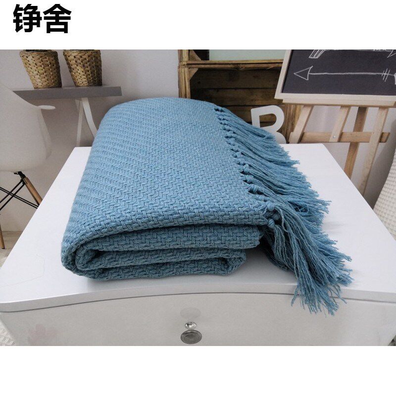 轻奢样板房深灰色床尾搭毯装饰毯子美式黄色流苏沙发搭巾酒店床旗