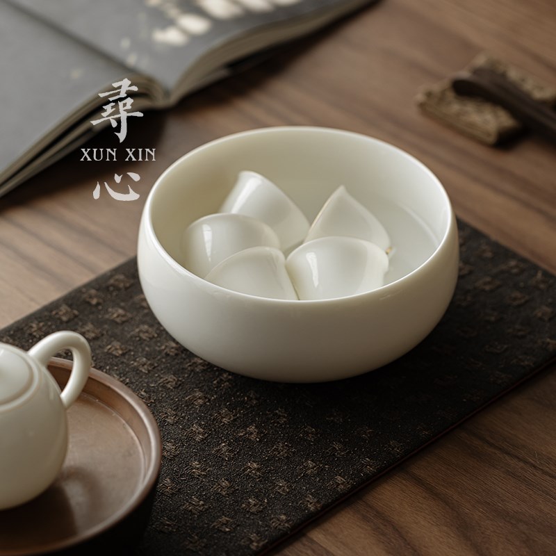寻心羊脂玉白瓷茶洗大号陶瓷洗笔缸家用杯洗茶具茶道零配件茶渣缸