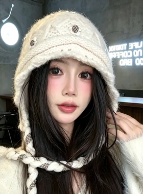 2026新款花朵流苏绑带针织帽女
