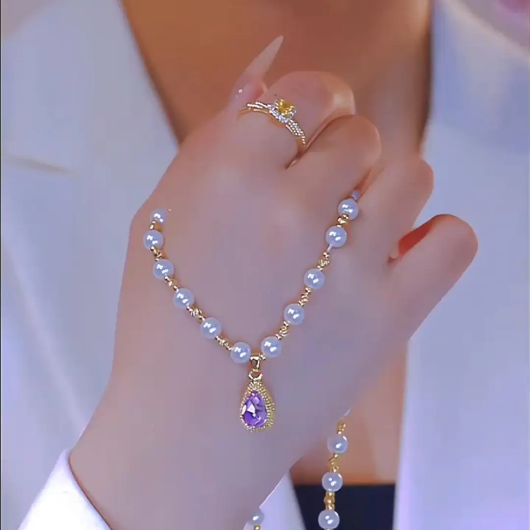 合金项链珠珠榴莲项链轻奢气质百搭女士锁骨链简约优雅水滴锁骨链