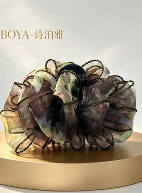 诗泊雅高定法式油画印花雪纺抓夹