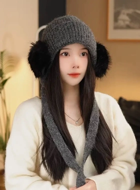 韩系绑带针织帽子女2026新款