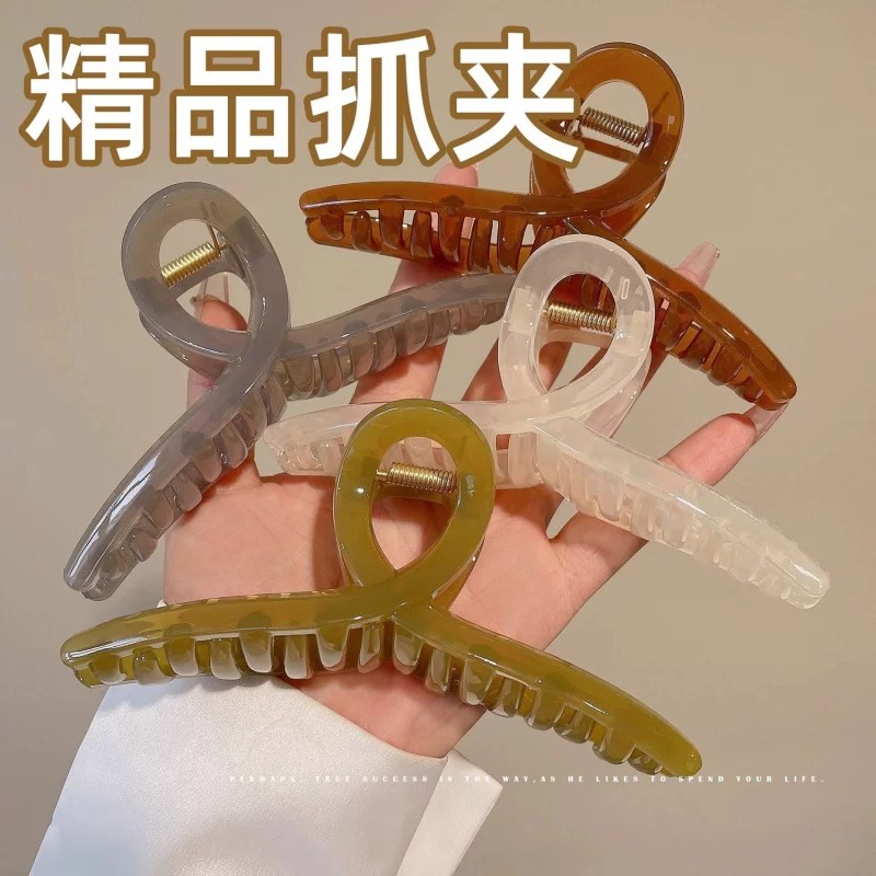 11CM大号抓夹果冻色交叉亚克力后脑勺盘发鲨鱼夹气质发卡头饰发饰