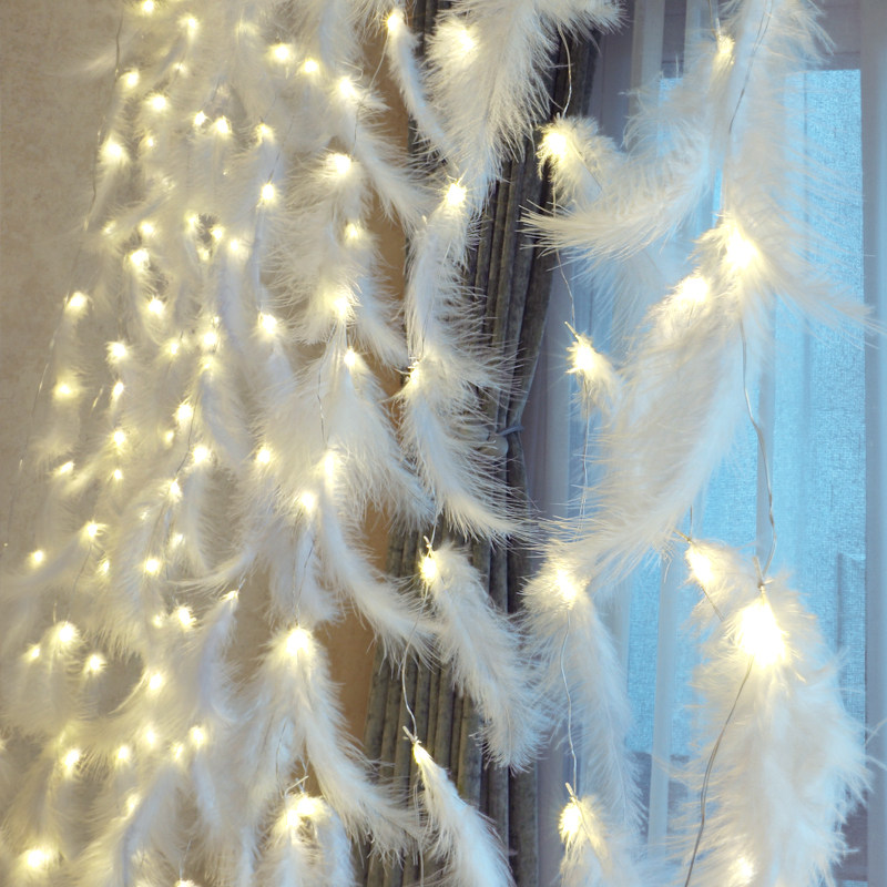 羽毛星星小灯彩灯闪灯串灯满天星窗帘宿舍灯装饰温馨少女房间布置