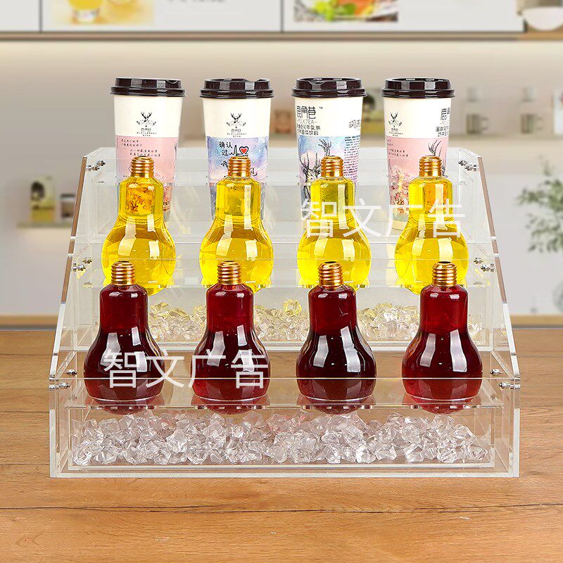 透明亚克力商用店铺阶梯展示架冰镇奶茶店饮品杯架鲜榨果汁饮料台