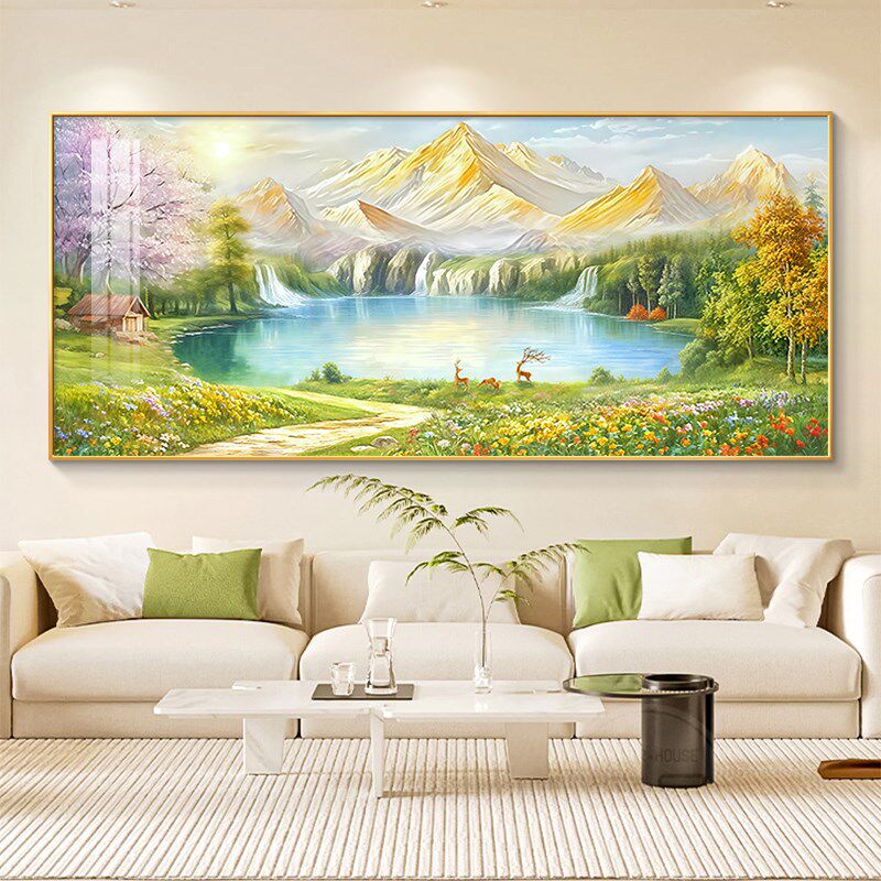 聚宝盆客厅装饰画轻奢高级感沙发背景墙挂画山水手绘油画风景壁画