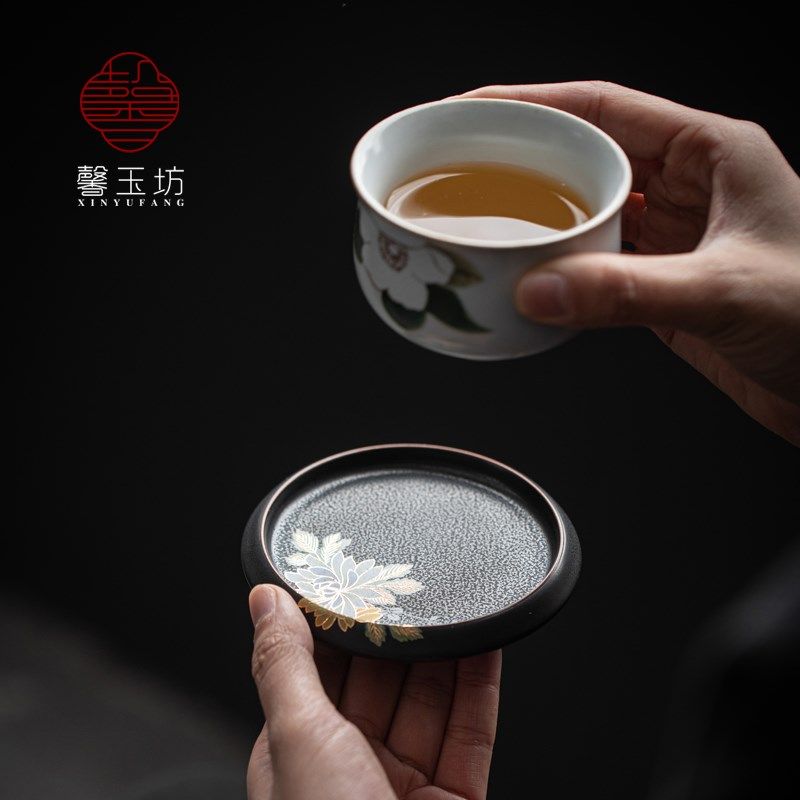 馨玉坊日式复古汝窑趴花茶杯垫功夫茶具茶道小茶杯托陶瓷隔热垫,餐饮具,茶道/零配,淘宝优惠券,粉丝福利购,淘宝优惠卷