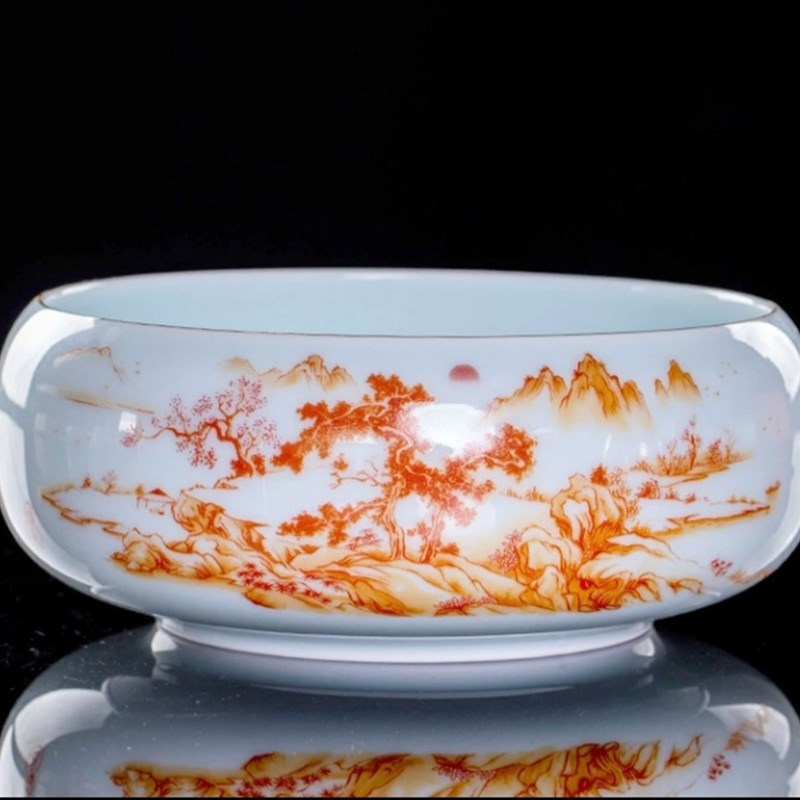 创意陶瓷烟灰缸大码高级感 家用新中式复古多功能高级 茶渣废水缸