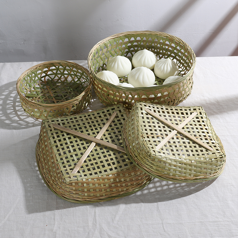 竹编蒸架竹蒸笼沥水篮竹篮子手工竹托盘水果盘家用镂空竹筐竹制品