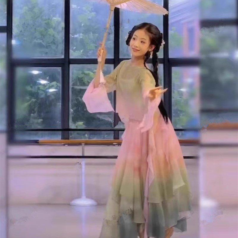 古典舞演出服女儿童中国风少儿古典舞服飘逸仙气女童舞蹈服夏季
