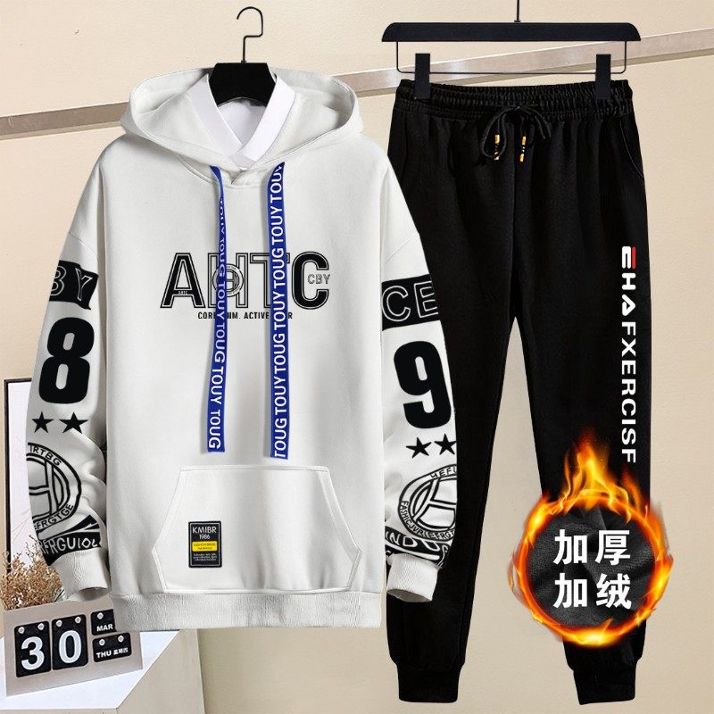 卫衣男连帽套装长袖秋冬季新款加绒加厚国潮休闲百搭学生时尚外套,男装,休闲运动套装,淘宝优惠券,粉丝福利购,淘宝优惠卷