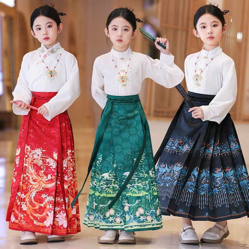 儿童马面裙女童春秋季2024新款套装新中式国风小孩古装汉服演出服
