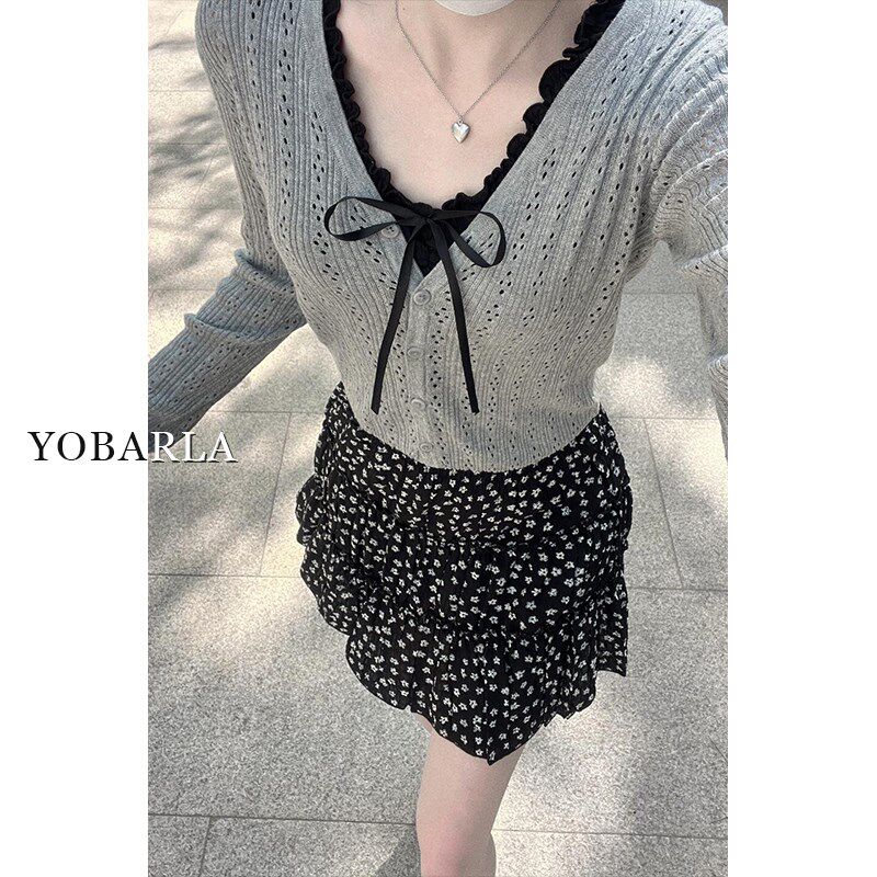 黑色碎花蛋糕短裙女夏季高腰大码胖mm遮肚显瘦小个子a字半身裙子