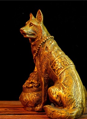 聚宝盆狗摆件纯铜守家狗生肖狗家居办公室桌面装饰品狼狗金钱狗