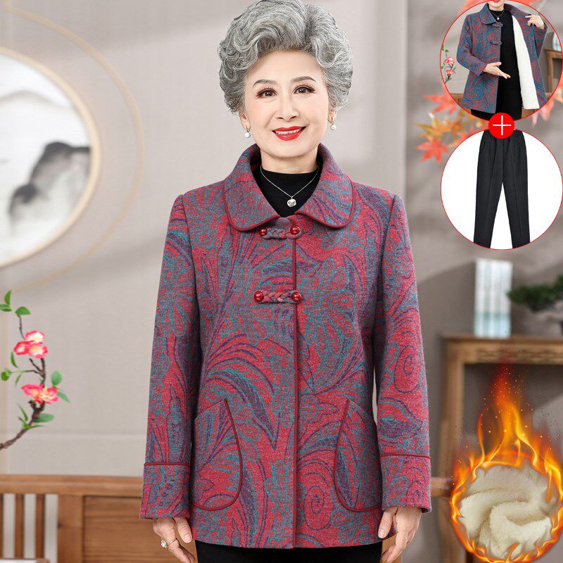 中老年人女装秋冬加绒加厚奶奶装保暖外套妈妈大码老太太春装衣服