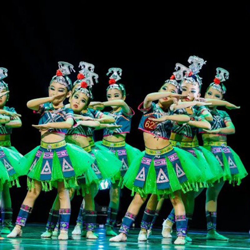 儿童少数民族铃呦灵幼苗族演出服壮族侗族土家瑶族彝族舞蹈演出服