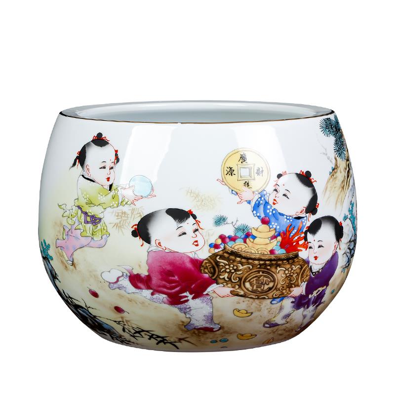 景德镇陶瓷器粉彩聚宝盆缸家居创意装饰品摆件客厅电视柜玄关摆设