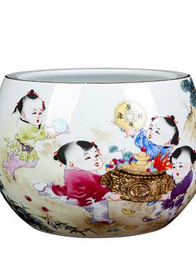 景德镇陶瓷器粉彩聚宝盆缸家居创意装饰品摆件客厅电视柜玄关摆设