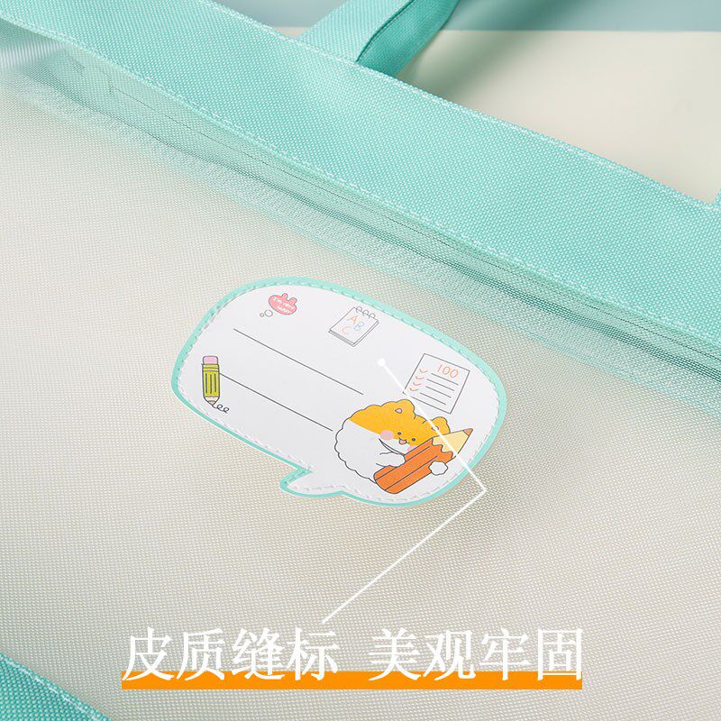 小学生手提袋卡通可爱补习袋A4拉链袋网纱透明装书袋试卷包资料袋