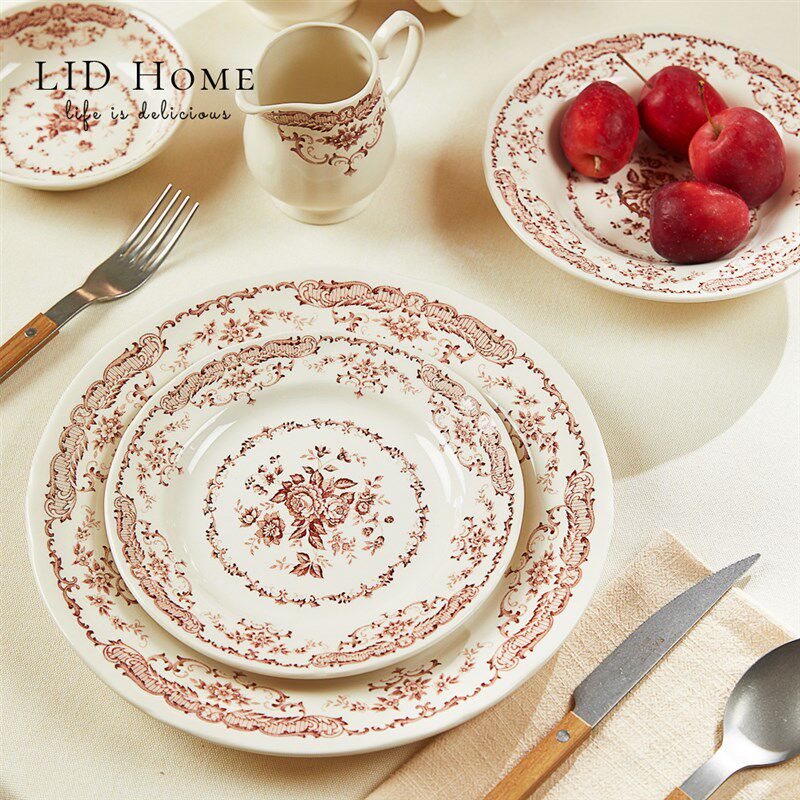 LID Home古典玫瑰陶瓷餐具盘子碗咖啡杯碟组茶杯红黑Bitossi 同厂