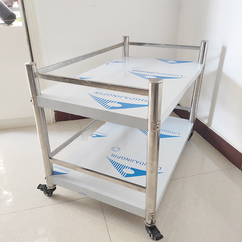 厨房不锈钢置物架微波炉烤箱调料收纳整理架子两层带护栏万向轮架