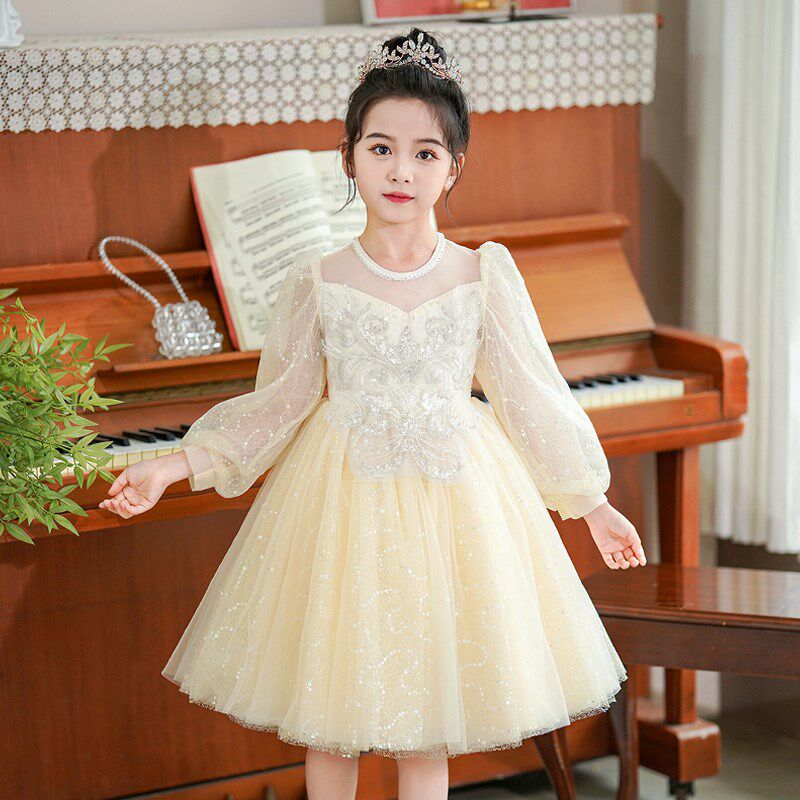 女童礼服2025年新款公主裙花童婚礼主持人演出服儿童生日蓬蓬纱裙