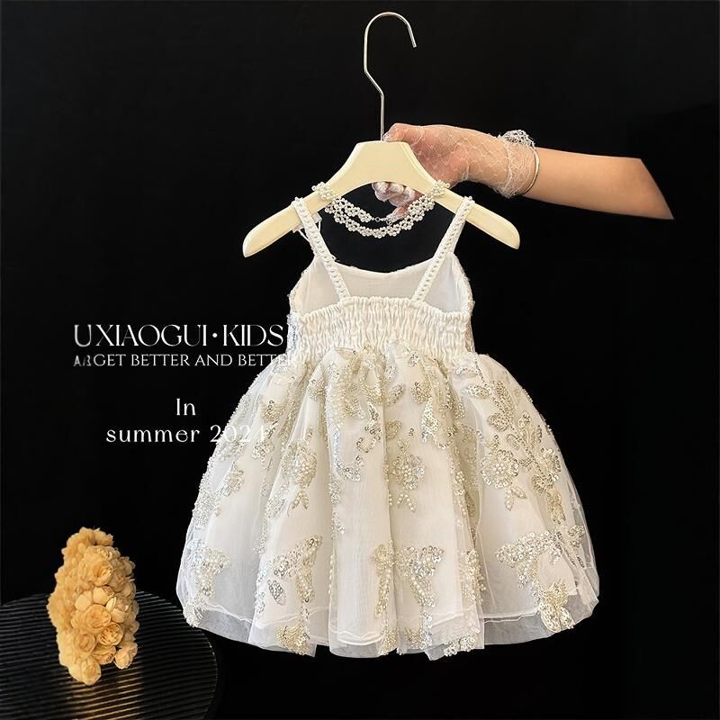 高端八音盒女童公主裙夏季洋气宝宝生日连衣裙主持人晚礼服蓬蓬裙