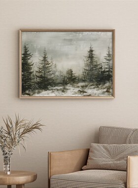 小众艺术装饰画松林圣诞树风景台式简约墙壁挂画树林摆画北欧风画