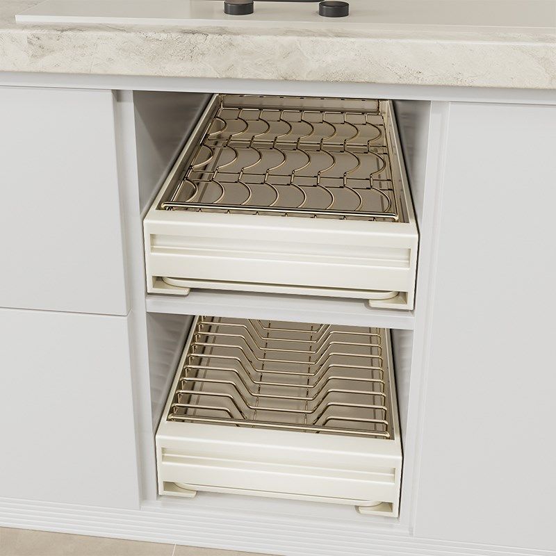 束丰厨房免打孔碗碟拉篮套装抽屉橱柜内碗盘收纳抽拉式置物架可拆