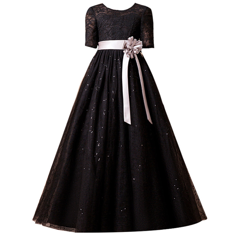 女童新款黑色礼服中大童高档钢琴演出服儿童小提琴演奏乐团指挥服