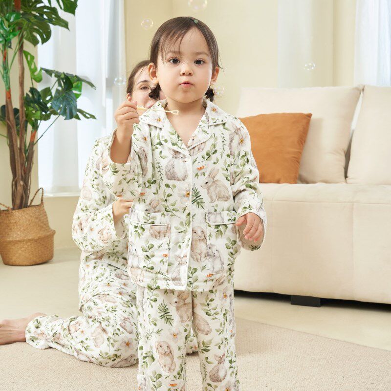 儿童睡衣春秋冬竹棉纱布宝宝长袖长裤分体睡衣男女童家居服套装