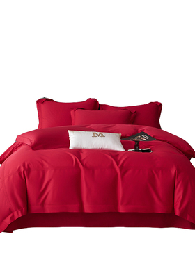 高级感轻奢婚礼全棉四件套红色纯棉结婚被套陪嫁简约主卧床单床品