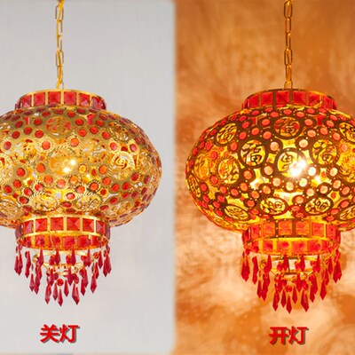 阳台旋转灯笼过年结婚乔迁喜庆LED走马灯发光水晶新年电动红灯笼