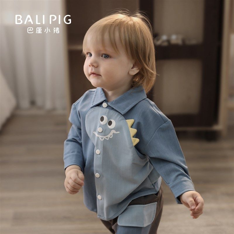 男童衬衫套装春秋季儿童长袖两件套婴幼儿分体衣服洋气男宝宝秋装