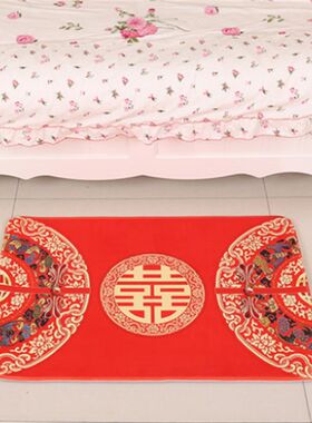 结婚婚庆用品防滑门垫新房卧室摆设装饰布置进门地垫喜字地毯脚垫
