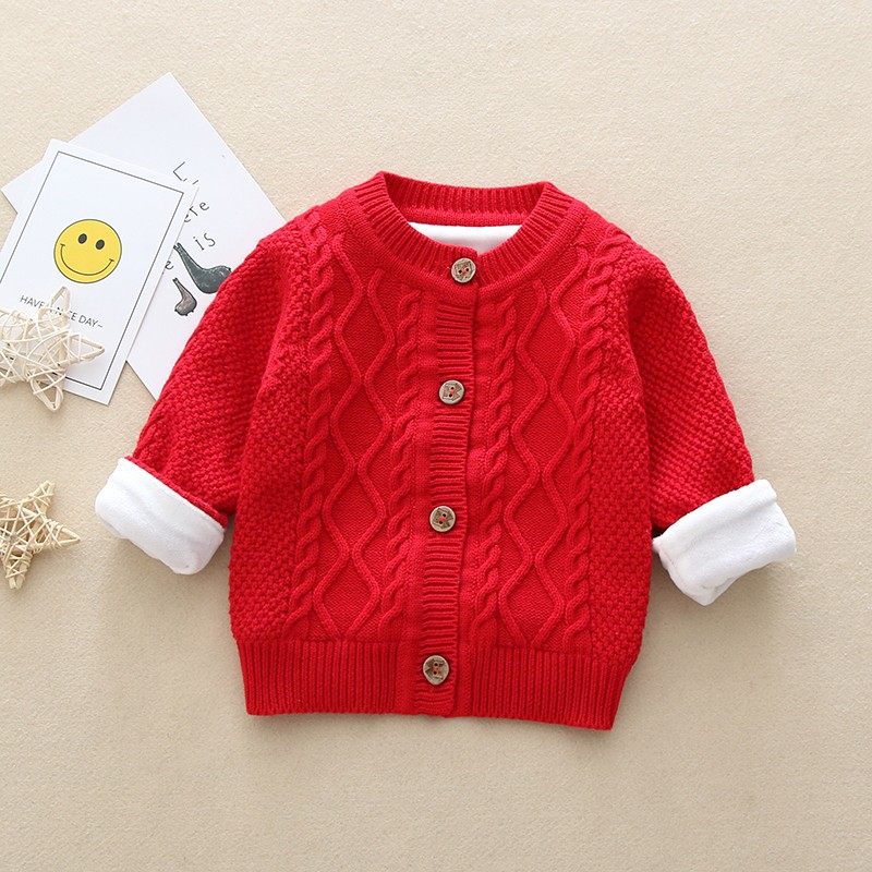 婴儿针织开衫加绒加厚纯棉女童毛衣针织衫新生儿男宝宝毛线衣外套