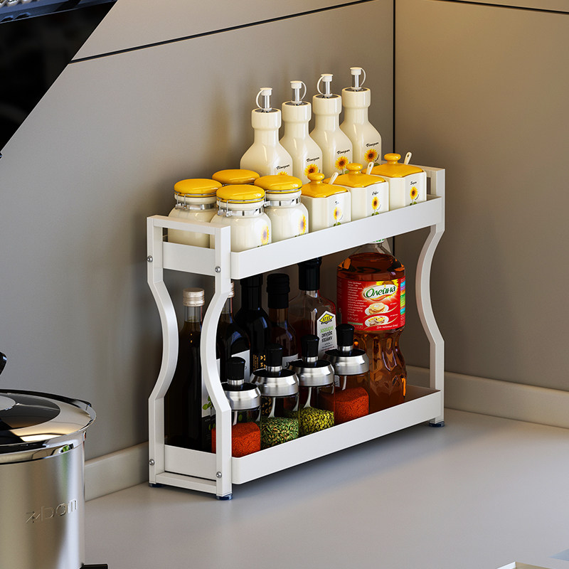 厨房调料置物架台面双层小尺寸窄款不锈钢调味品盐油酱醋收纳架子