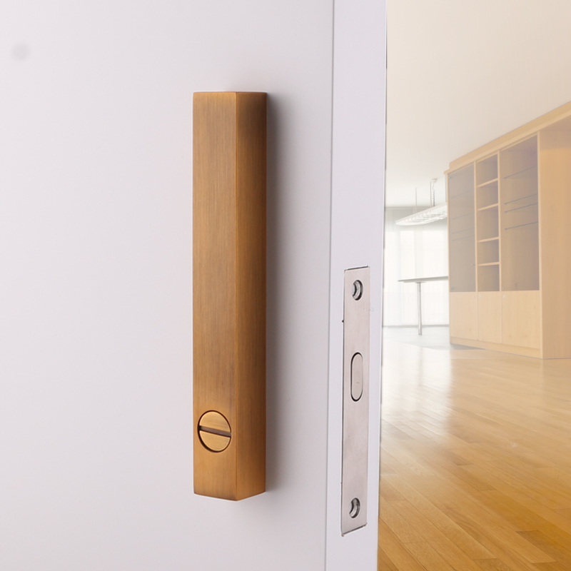 依佰利方条简约移门锁金色室内卫生间厨房推拉门锁黑色钩锁黄古铜