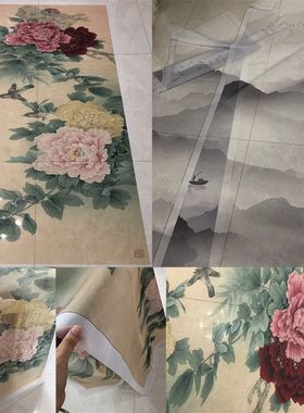 定制超大幅宽不虚边双面半透明纱布画画心芯屏风软帘隔断圆框画用
