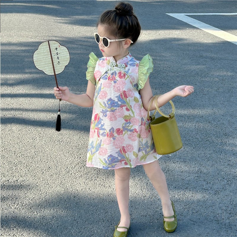 中国风女童连衣裙夏装民国风小女孩新中式古风改良碎花儿童旗袍裙