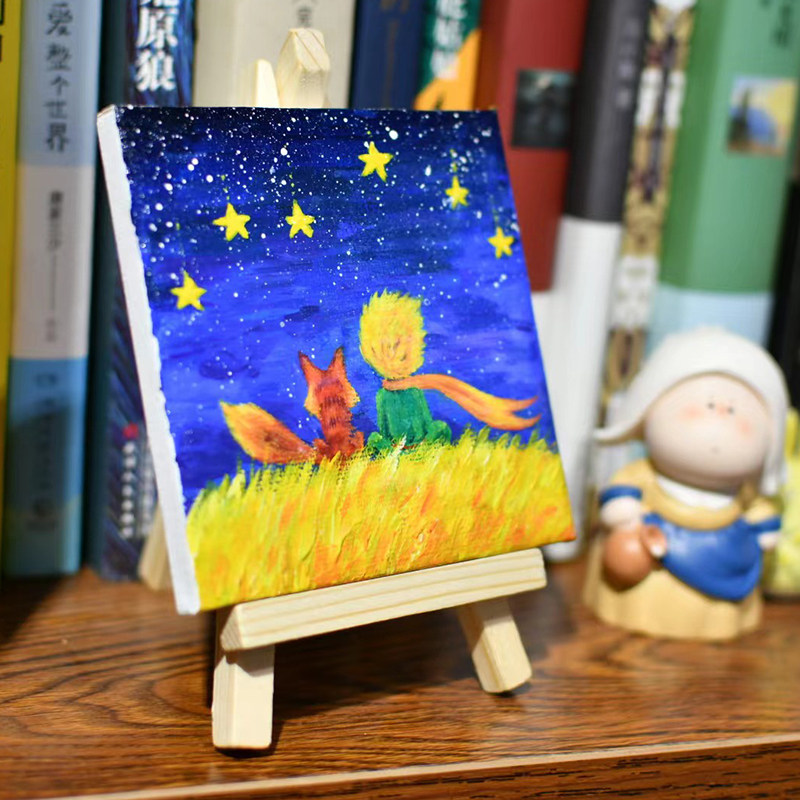 纯手绘迷你小油画桌面摆件大海风景森林海浪帆船方形定制小众文艺