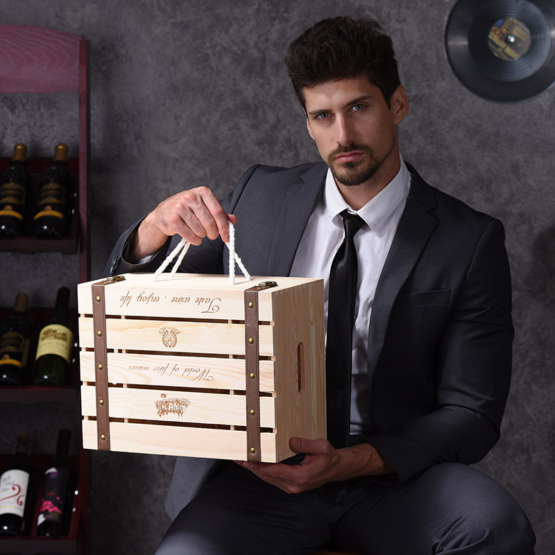 双支实木红酒盒木质红酒包装盒单瓶葡萄酒盒子礼品盒六支酒箱定制