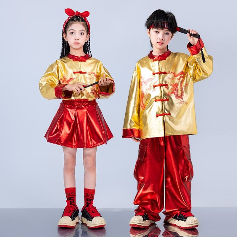 春节儿童喜庆演出服龙凤中国风少儿街舞服装男童hiphop童装架子鼓