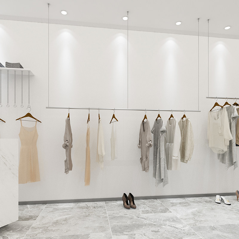 服装店展示架挂衣杆简约墙上悬挂服装架童装店钢丝吊架不锈钢货架
