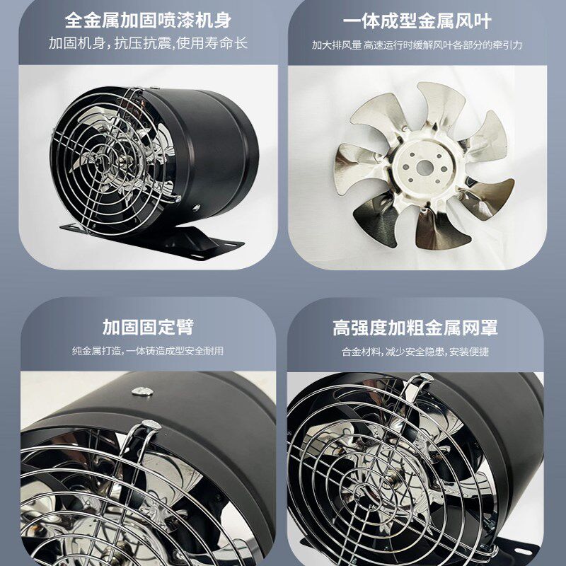 户外电动车摆摊直流排油烟扇圆形管道三轮车抽风机换气扇强力风扇